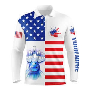 Mens polo bowling shirts Custom American flag patriotic Bowling Team Jersey, customize bowling shirts NQS6384