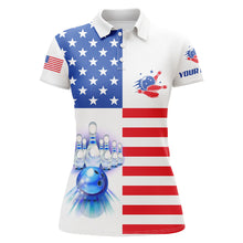 Load image into Gallery viewer, Women bowling polo shirts Custom American flag patriotic Bowling Team Jersey, customize bowling shirts NQS6384