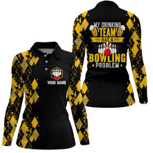 Load image into Gallery viewer, Funny yellow argyle Bowling beer Polo shirts for women custom My drinking team has a bowling problem NQS6870