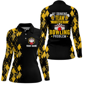 Funny yellow argyle Bowling beer Polo shirts for women custom My drinking team has a bowling problem NQS6870