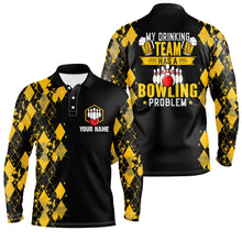 Load image into Gallery viewer, Funny yellow argyle Bowling beer Polo shirts for men custom My drinking team has a bowling problem NQS6870