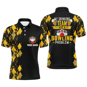 Funny yellow argyle Bowling beer Polo shirts for men custom My drinking team has a bowling problem NQS6870