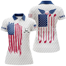 Load image into Gallery viewer, Red, white and blue Womens golf polo shirts custom golf clubs American flag patriotic ladies golf tops NQS7295