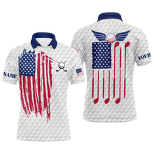 Load image into Gallery viewer, Red, white and blue Mens golf polo shirts custom golf clubs American flag patriotic mens golf tops NQS7295