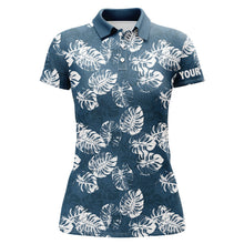 Load image into Gallery viewer, Womens golf polo shirts custom blue tropical monstera leaves pattern team ladies golf tops NQS7298