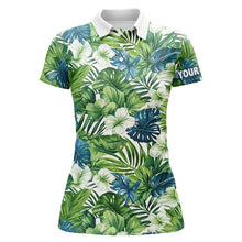 Load image into Gallery viewer, Womens golf polo shirts custom green tropical flower leaves pattern team golf tops for ladies NQS7299