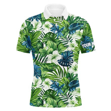 Load image into Gallery viewer, Mens golf polo shirt custom green tropical flower leaves pattern team golf tops for men, golfing gift NQS7299