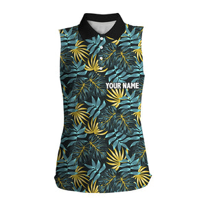 Women sleeveless golf polo shirt custom tropical pattern team golf top for ladies, womens golf clothes NQS7300