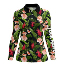 Load image into Gallery viewer, Womens golf polo shirts custom tropical hibiscus flower pattern golf wear for ladies, golfing gifts NQS7301