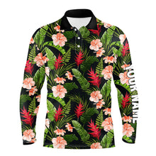 Load image into Gallery viewer, Mens golf polo shirt custom tropical hibiscus pattern team golf tops for men, golf outfits men NQS7301