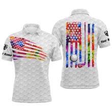 Load image into Gallery viewer, Mens golf polo shirt watercolor American flag patriotic golf shirts custom golf gifts for men | White NQS5255