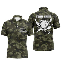 Load image into Gallery viewer, Bowling polo shirts for men Custom bowling ball and pins green camo men&#39;s Bowling Team Jersey NQS5261