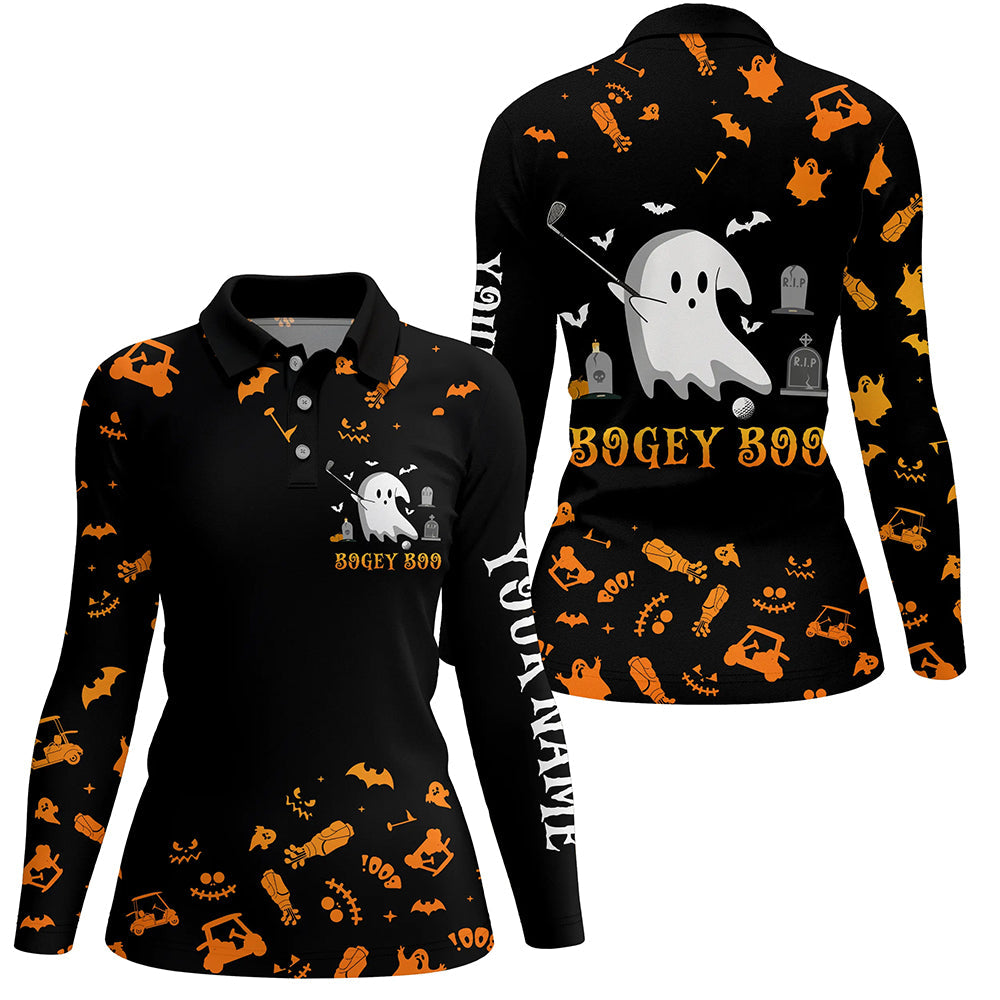 Funny black orange Halloween background women golf polo shirts custom Bogey Boo ladies golf tops NQS6393