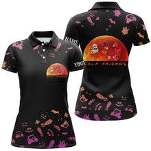 Load image into Gallery viewer, Funny women golf polo shirt orange black Halloween background custom name Flamingo golf friends NQS6390