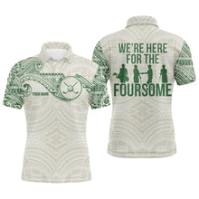 Load image into Gallery viewer, Green tribal pattern Mens golf polo shirts custom name We&#39;re here for the foursome team golf apparel NQS6624