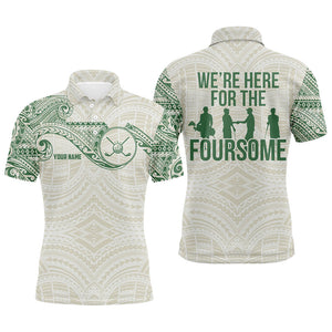 Green tribal pattern Mens golf polo shirts custom name We're here for the foursome team golf apparel NQS6624