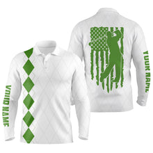 Load image into Gallery viewer, Mens golf polo shirt green American flag patriotic golf shirts custom name golf gifts NQS4942