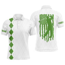 Load image into Gallery viewer, Mens golf polo shirt green American flag patriotic golf shirts custom name golf gifts NQS4942