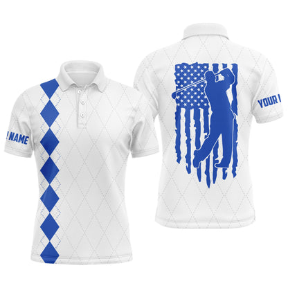 Mens golf polo shirt blue American flag patriotic golf shirts custom name golf gifts NQS4943