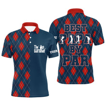 Load image into Gallery viewer, Mens golf polo shirt custom blue red argyle plaid pattern best papa by par, father&#39;s day golfing gifts NQS5271
