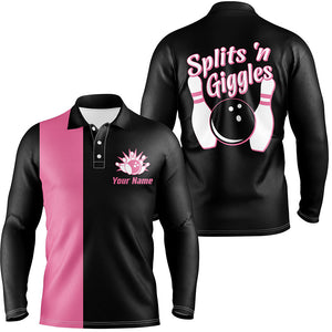 Splits'n Giggles Bowling polo Shirt For men Personalized pink retro bowling Jersey NQS5967