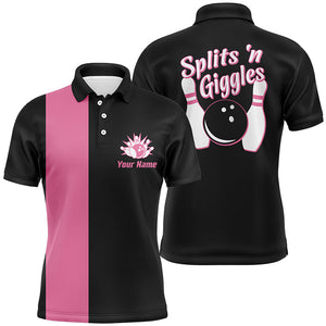 Splits'n Giggles Bowling polo Shirt For men Personalized pink retro bowling Jersey NQS5967