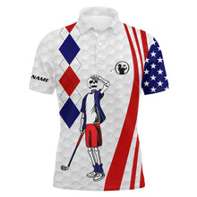 Load image into Gallery viewer, American flag golf skull patriotic Men golf shirts custom red, white and blue team golf polo shirt  NQS3946