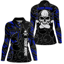 Load image into Gallery viewer, Blue camo black Bowling polo shirts for women custom team Skull Bowling, ladies team bowling jerseys NQS6421