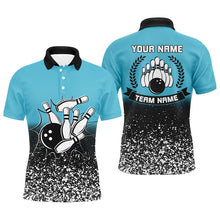 Load image into Gallery viewer, Mens polo bowling shirt Custom retro bowling ball pins strike team league jerseys | Blue NQS6407