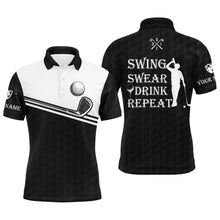Load image into Gallery viewer, Mens golf polo shirt swing swear drink repeat custom name black white men golf shirts NQS4157