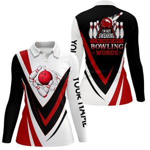 Custom bowling polo shirts for women I'm not swearing, I'm using my bowling words red bowl shirts NQS6633