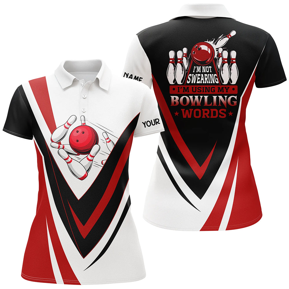 Custom bowling polo shirts for women I'm not swearing, I'm using my bowling words red bowl shirts NQS6633