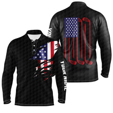 Load image into Gallery viewer, Mens golf polo shirts black golf ball American flag patriotic golf clubs custom name golfing gifts NQS6634