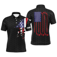 Load image into Gallery viewer, Mens golf polo shirts black golf ball American flag patriotic golf clubs custom name golfing gifts NQS6634