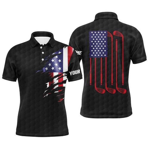 Mens golf polo shirts black golf ball American flag patriotic golf clubs custom name golfing gifts NQS6634