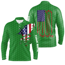 Load image into Gallery viewer, Mens golf polo shirts green golf ball American flag patriotic golf clubs custom name golfing gifts NQS6635