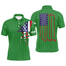 Load image into Gallery viewer, Mens golf polo shirts green golf ball American flag patriotic golf clubs custom name golfing gifts NQS6635