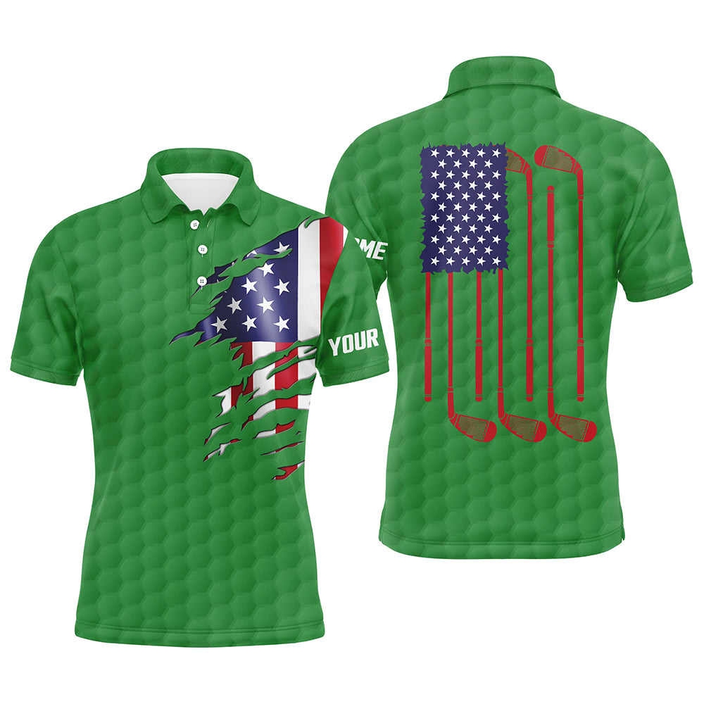 Mens golf polo shirts green golf ball American flag patriotic golf clubs custom name golfing gifts NQS6635