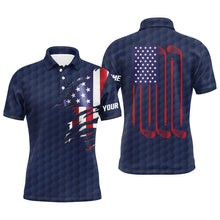 Load image into Gallery viewer, Mens golf polo shirts navy golf ball American flag patriotic golf clubs custom name golfing gifts NQS6636