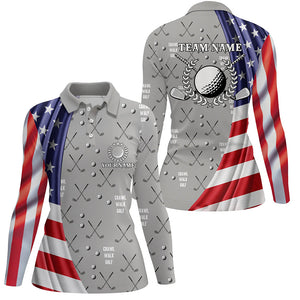 American flag patriot Womens golf polo shirt custom golf clubs pattern crawl walk golf tops for ladies NQS6641