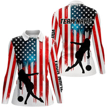 Load image into Gallery viewer, Red white and blue American flag Bowling Polo shirt For women custom bowling team jerseys for bowlers NQS6874