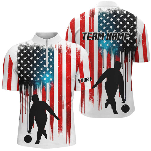 Red white and blue American flag Bowling Quarter Zip shirt For Men custom bowling jerseys for bowlers NQS6874