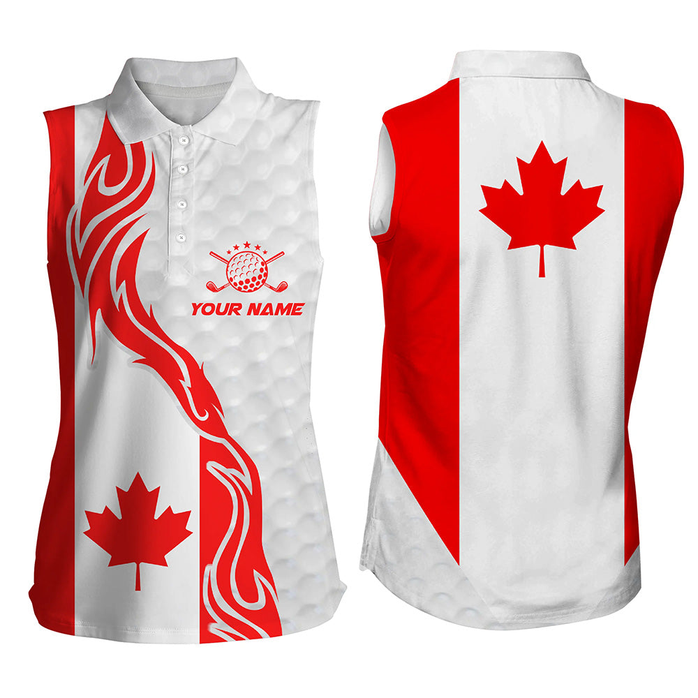 Red and white Canadian flag womens sleeveless polo shirts custom patriotic golf clubs women golf shirt NQS6876