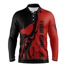 Load image into Gallery viewer, Mens golf polos shirts custom name skull golf black  shirt jerseys, golf wear for mens | Red NQS4571