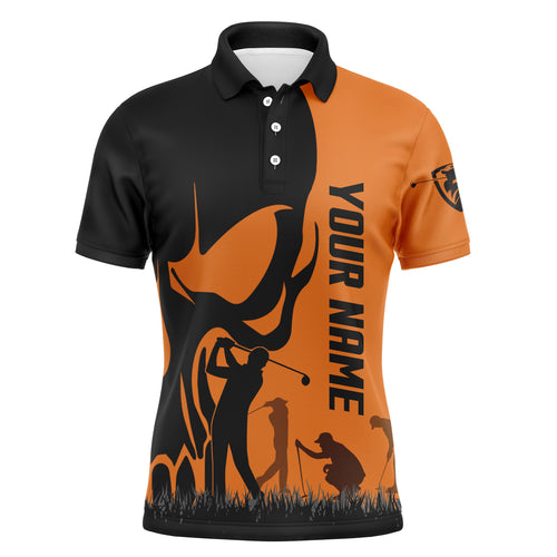 Mens golf polos shirts custom name skull golf black  shirt jerseys, golf wear for mens | Orange NQS4571