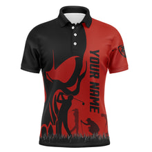 Load image into Gallery viewer, Mens golf polos shirts custom name skull golf black  shirt jerseys, golf wear for mens | Red NQS4571