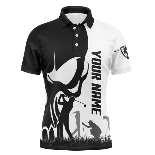 Mens golf polos shirts custom name skull golf black  shirt jerseys, golf wear for mens | White NQS4571