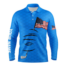 Load image into Gallery viewer, Personalized blue golf polos shirt for men American flag 4th July custom name gifts for golf lovers NQS3948