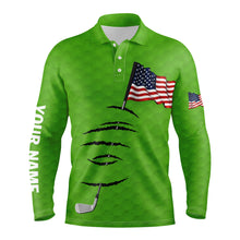 Load image into Gallery viewer, Personalized green golf polos shirt for men American flag 4th July custom name gifts for golf lovers NQS3949