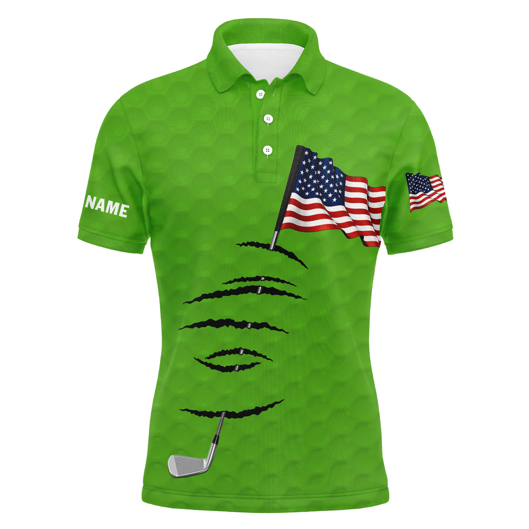 Personalized green golf polos shirt for men American flag 4th July custom name gifts for golf lovers NQS3949